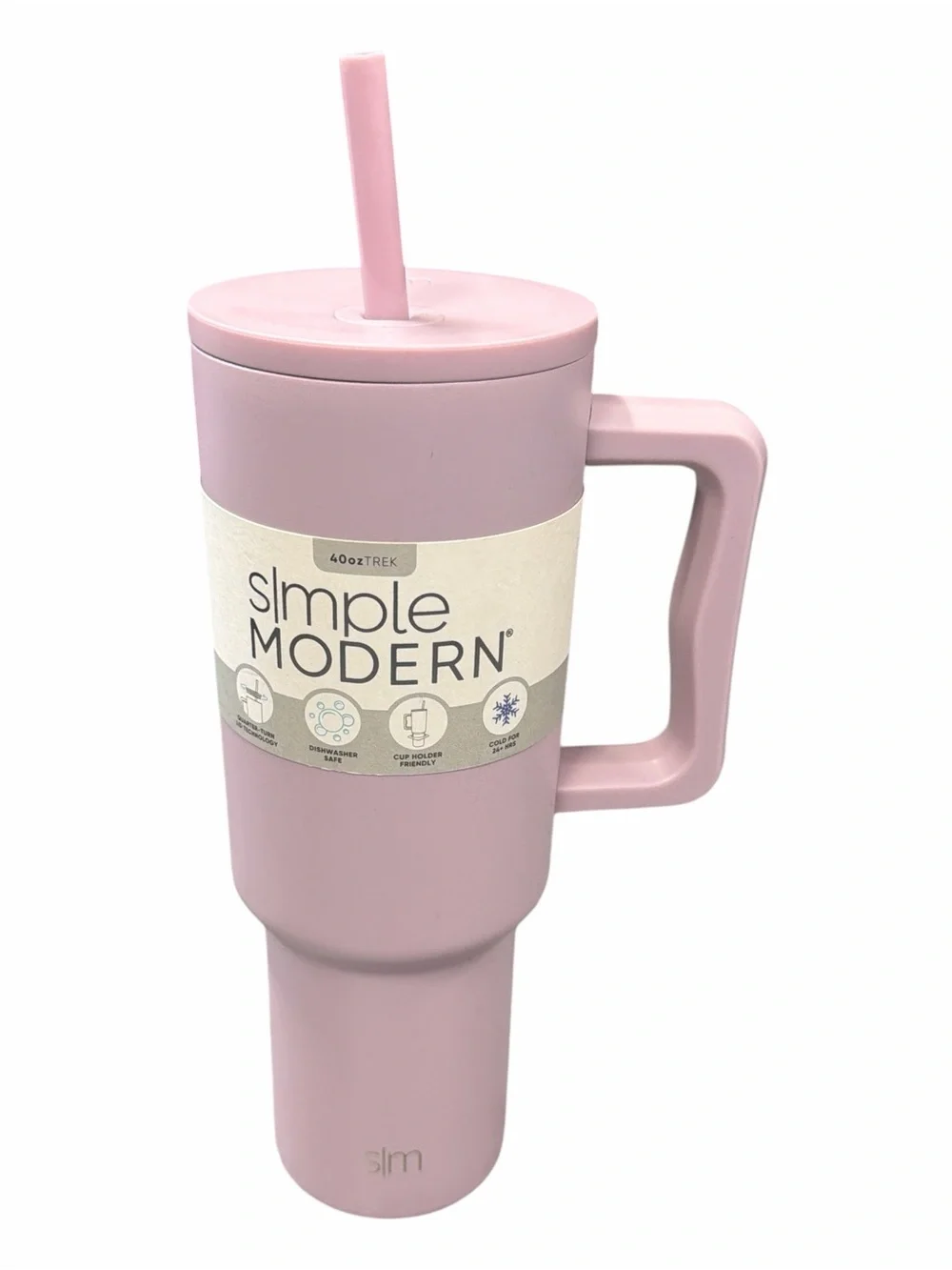 Simple Modern Pink Insulated Travel Tumbler  with Straw and Handle
